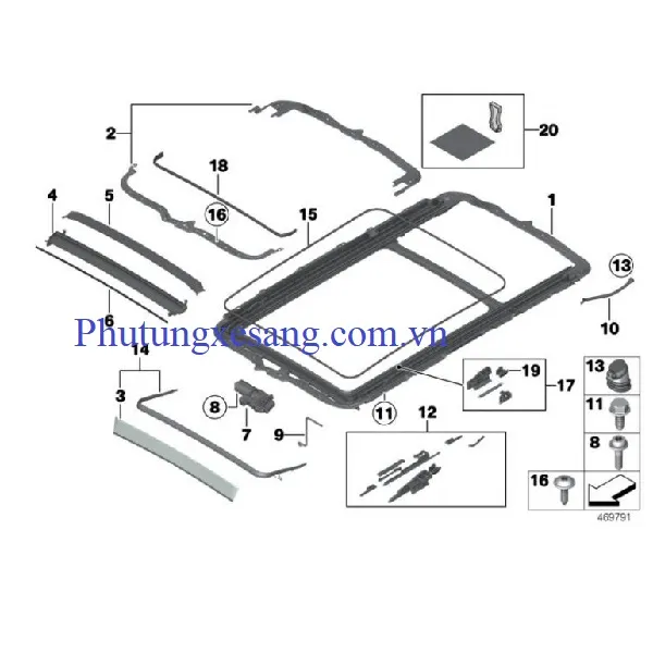 Nẹp cửa nóc panorama BMW X5 F15 E70 Nẹp cửa nóc panorama BMW X5 F15 E70