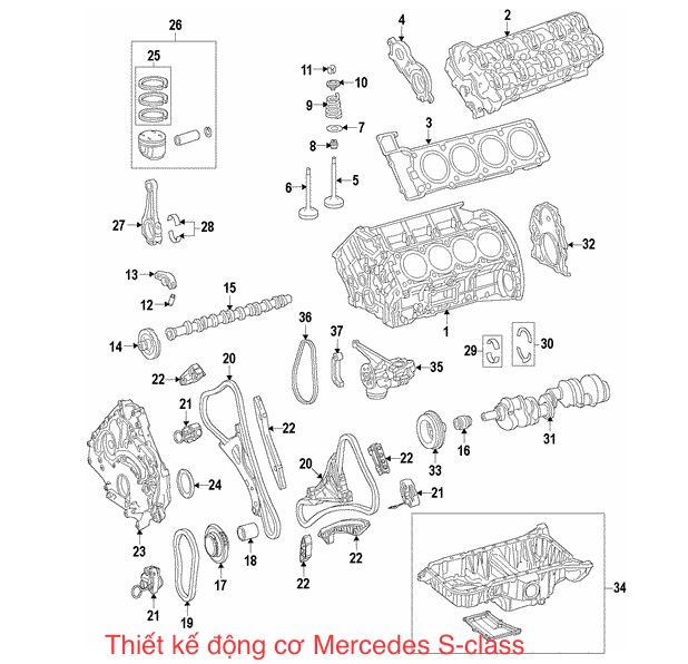 Bình nước phụ Audi A6 2.0-3.0-4.0l (TT) 9 Mercedes Cau tao dong co