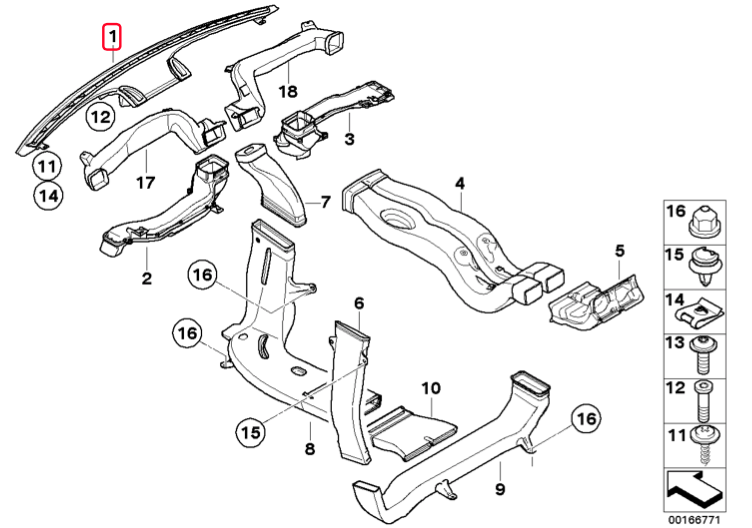 Sơ đồ cửa khung gió taplo BMWX5 Sơ đồ khung của gió taplo BMWX5 ( số 1 )