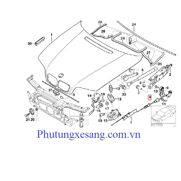 Dây cáp giật nắp capo BMW 323i 325i Dây cáp giật nắp capo BMW 323i 325i