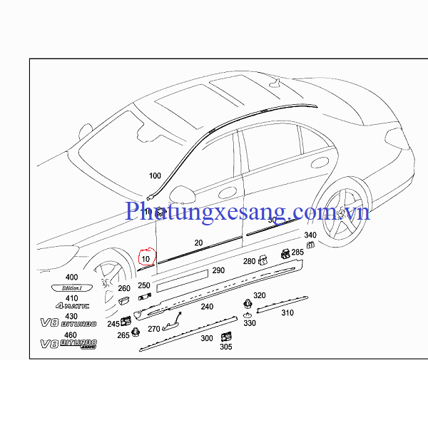 Nẹp crom tai xe trái Mercedes S300 Nẹp crom tai xe trái Mercedes S300