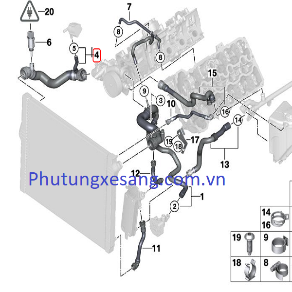 Ống nước làm mát BMW 528i 640i 730i Ống nước làm mát BMW 528i 640i 730i