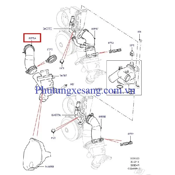Ống nước từ bơm nước vào van hằng nhiệt Range rover Land rover Ống nước từ bơm nước vào van hằng nhiệt Range rover Land rover