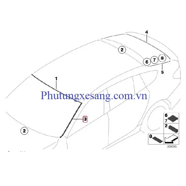 Gioăng kính chắn gió trái BMW 528i 5 Gioăng kính chắn gió trái BMW 528i 5