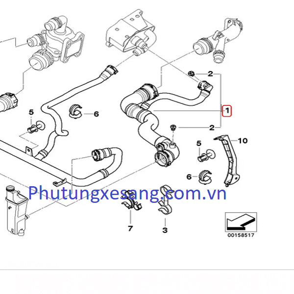 Ống nước động cơ vào bình nước phụ B Ống nước động cơ vào bình nước phụ B